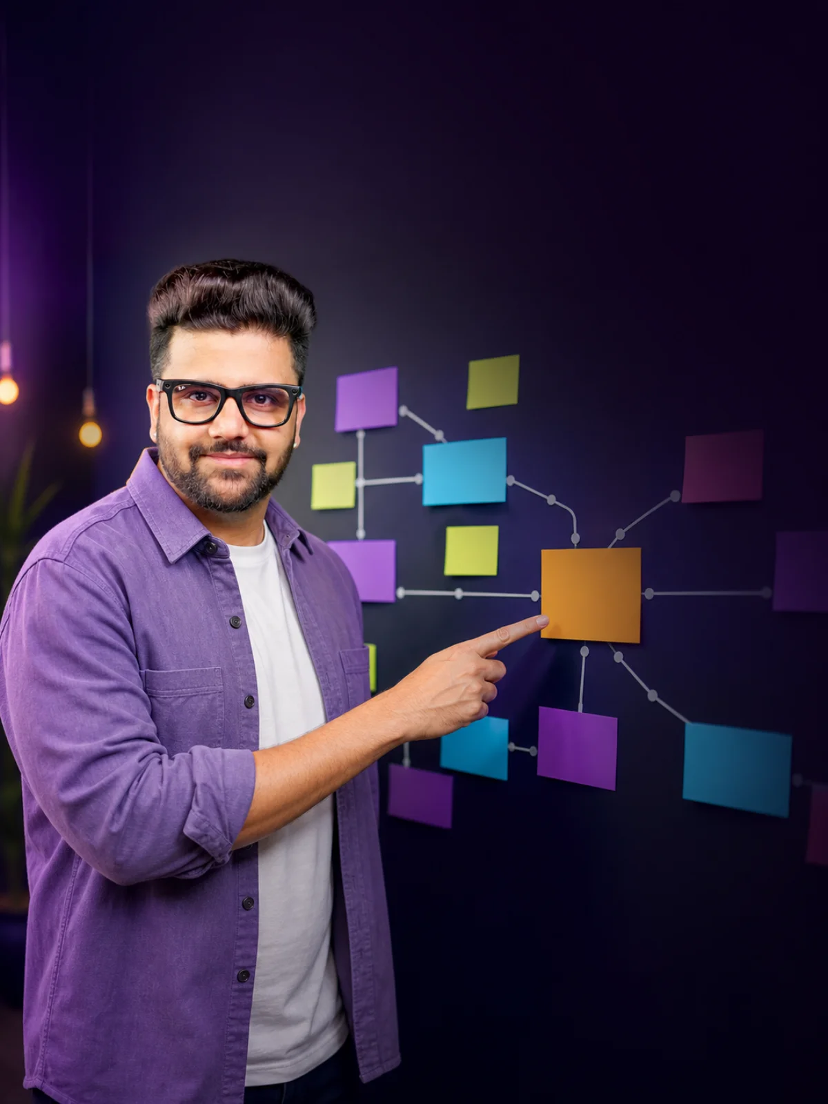 Sahil Khanna pointing at a planning board.